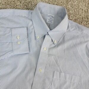 Brooks Brothers Regular Mens 16.5-32/33 White Blue Check Button Down LS